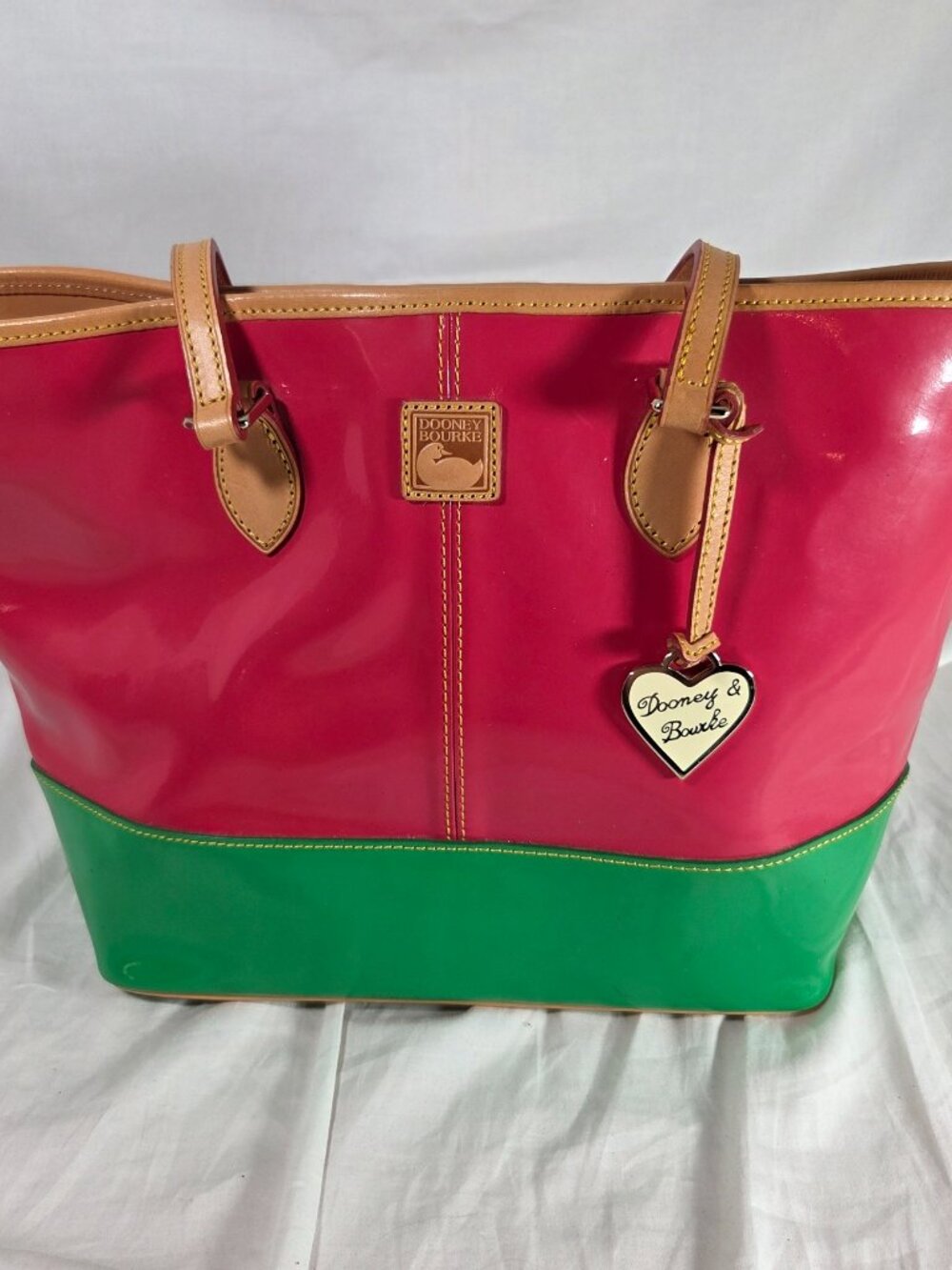 Dooney & Bourke Watermelon Pink & Green Patent Leather Tote Bag